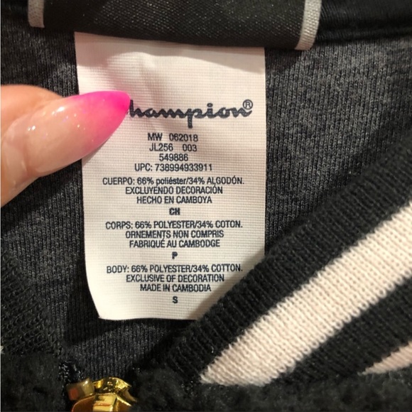 Champion Sherpa Black Bomber Jacket Black White Size Small - Picture 5 of 5